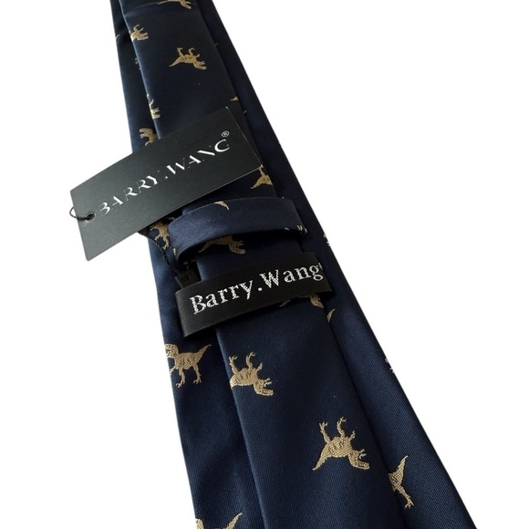 Barry Wang Men’s 60 x 3.5 in Tie Matching Pocket  Square Navy Blue Italy NWT - Picture 5 of 7